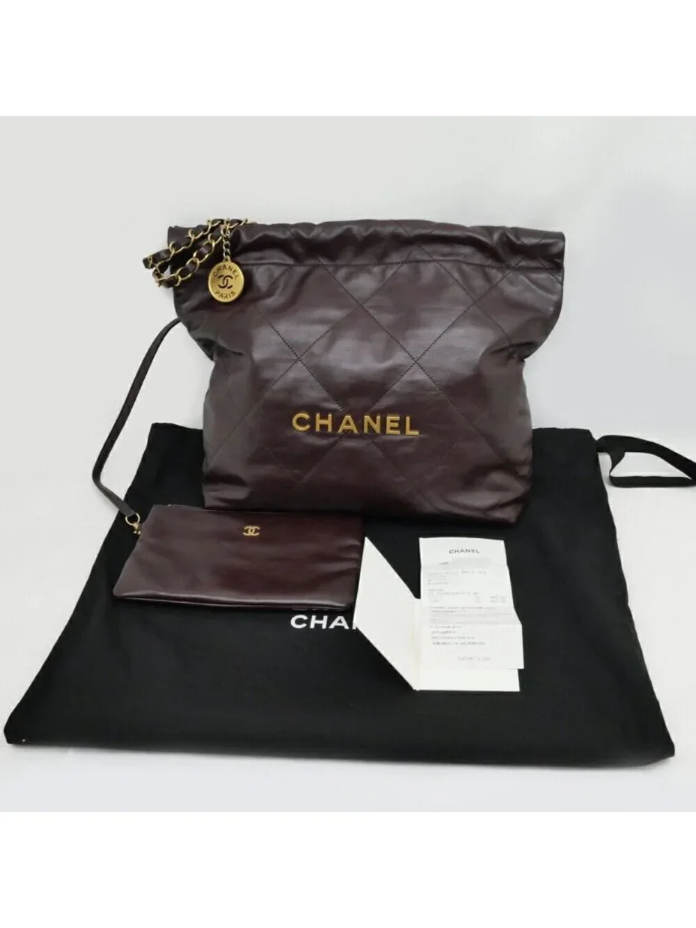 Chanel 22 Small Handbag Bordeaux GL Calfskin Chain With Shoulder Pouch Purple